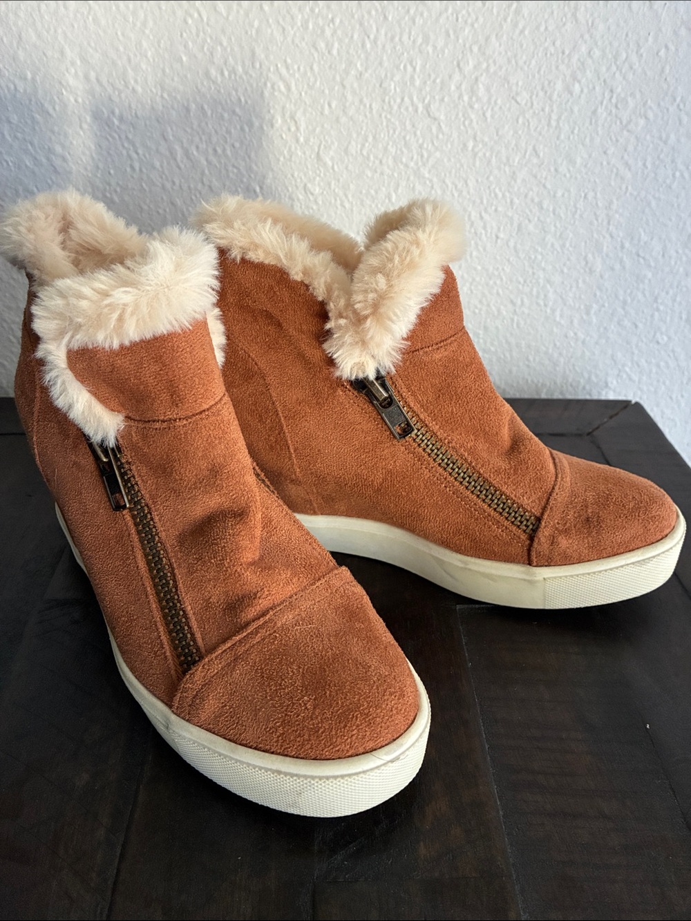 Coconuts by Matisse- Suede Faux-Fur Ankle  booties in Rust